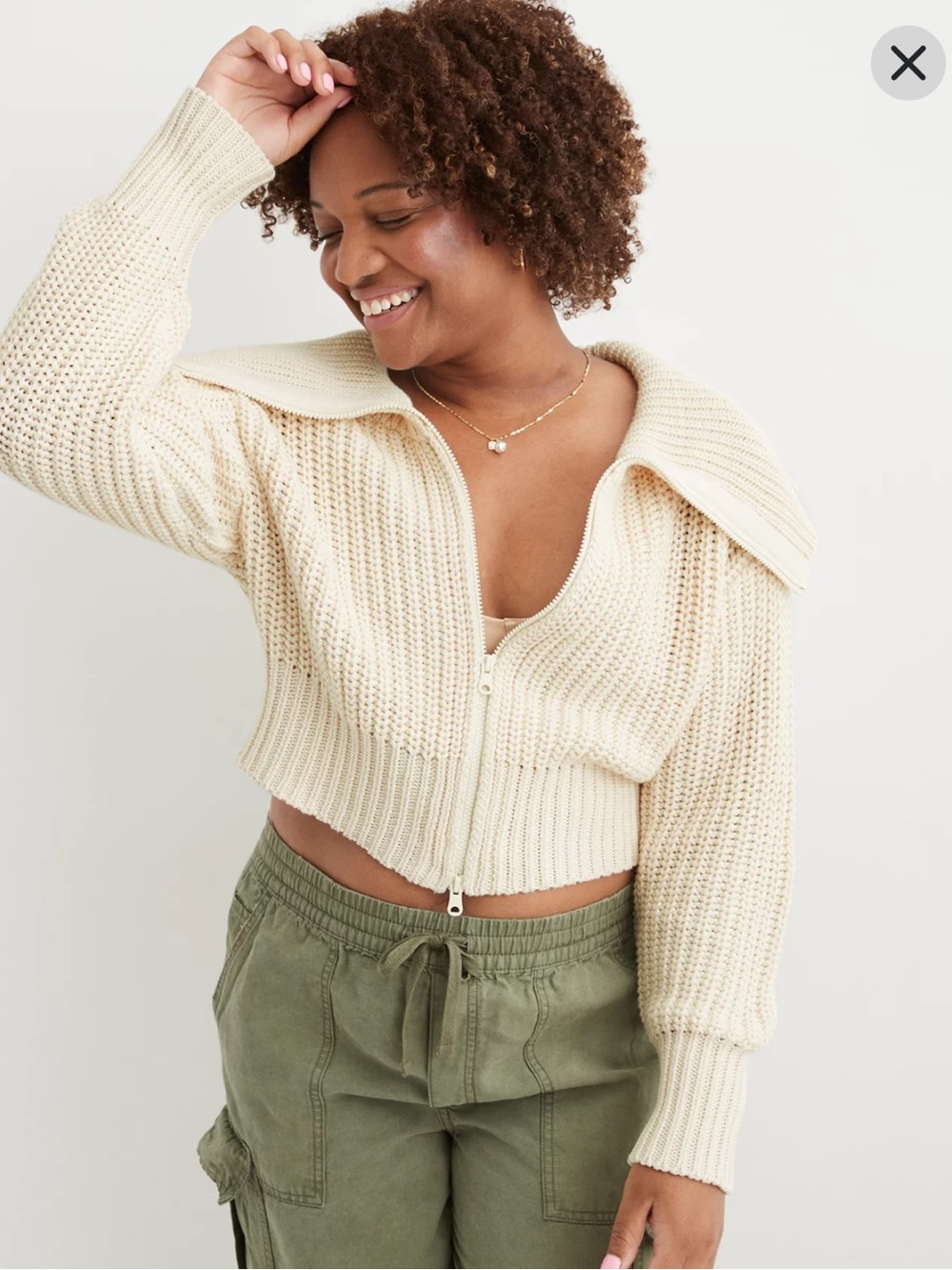Aerie Cotton Open Knit Oversized Boxy Cropped Zip Up Sweater S Fisherman